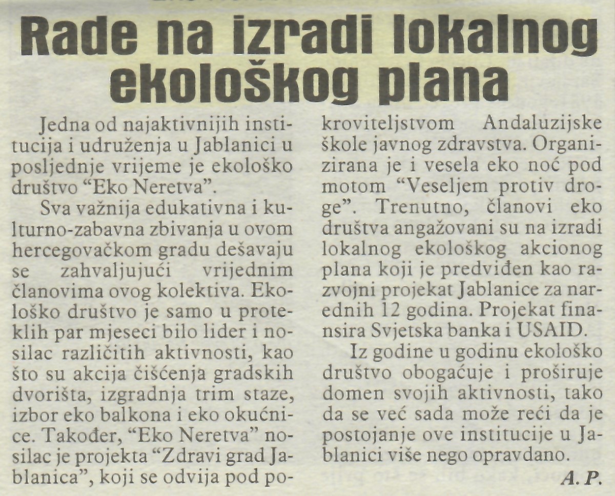 Eko Neretva iz Jablanice: Rade na izradi lokalnog ekološkog plana
