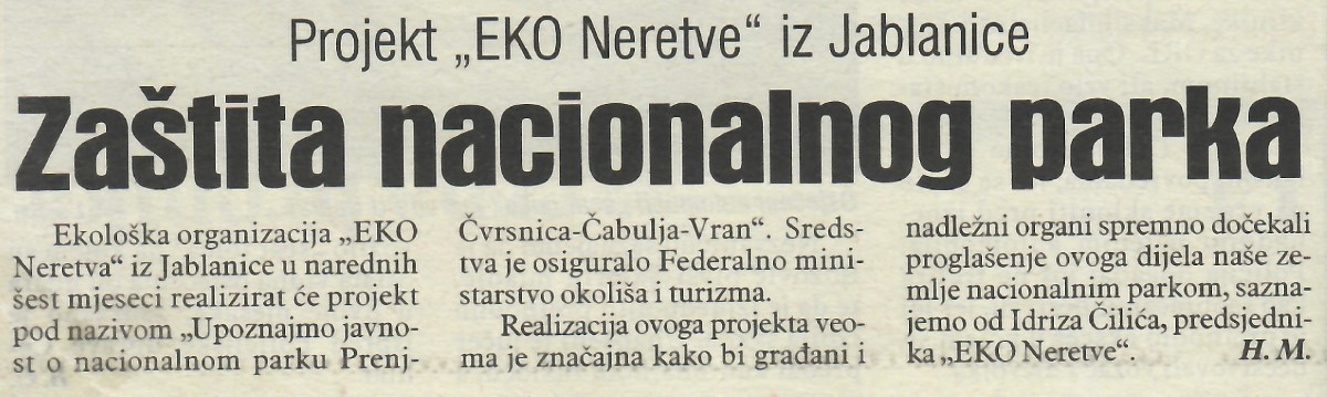 Projekt EKO Neretve iz Jablanice: Zaštita nacionalnog parka