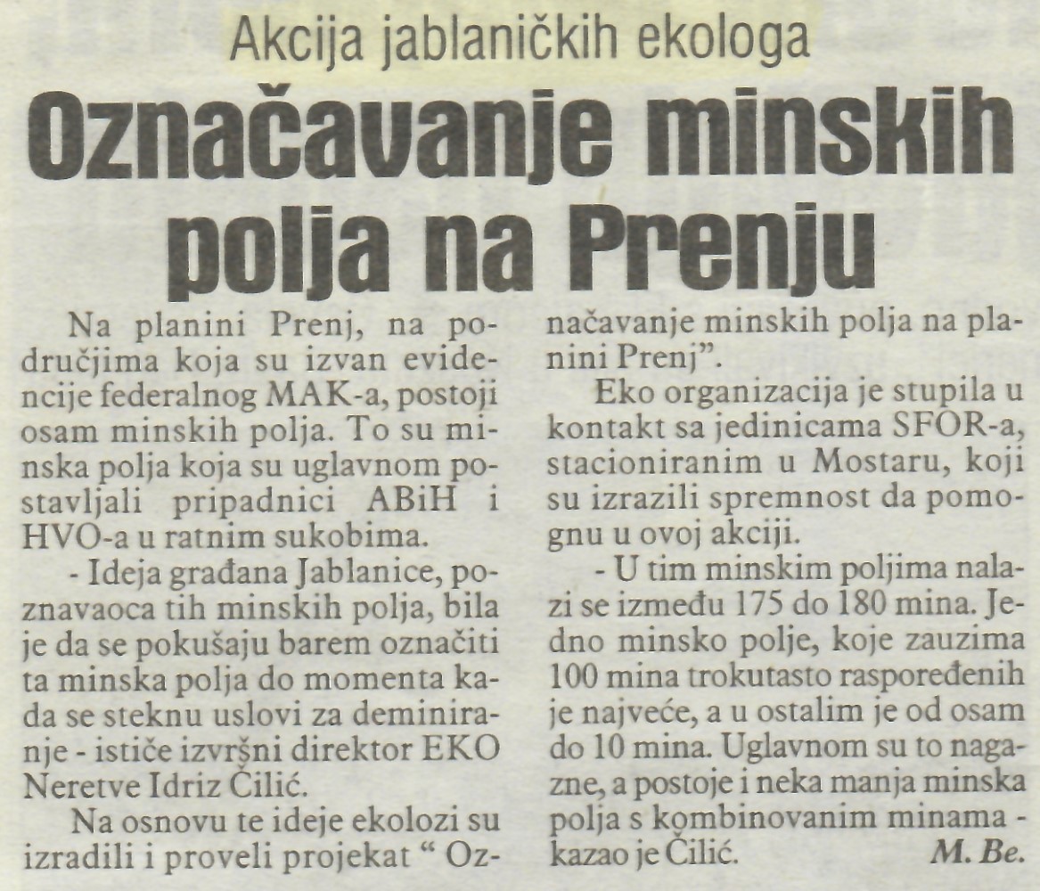  Akcije jablaničkih ekologa-Označavanje minskih polja na Prenju