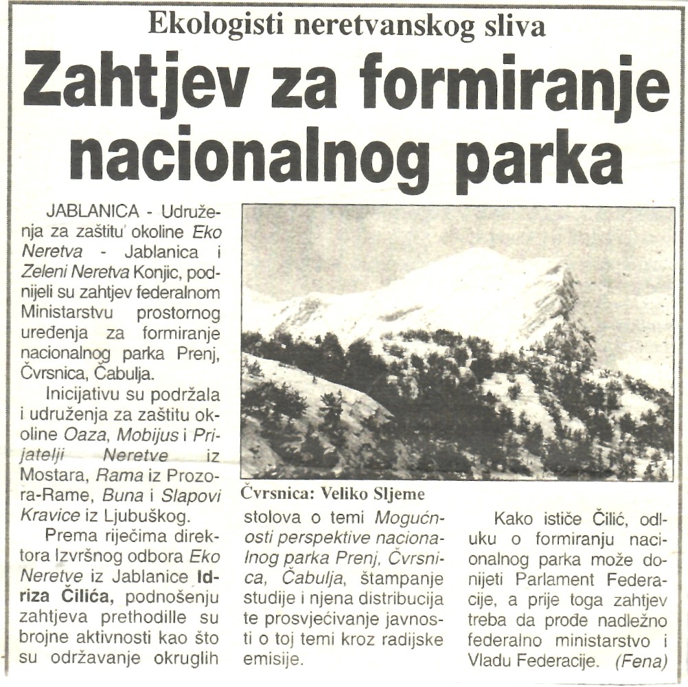 Zahtjev za formiranje nacionalnog parka-Federalne inicijative