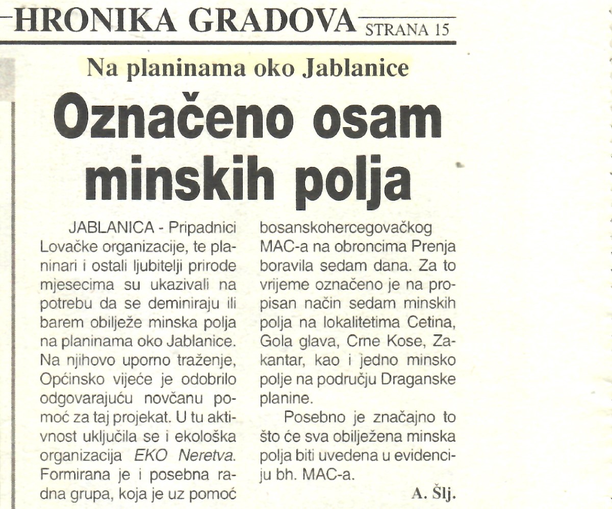 Označeno osam minskih polja